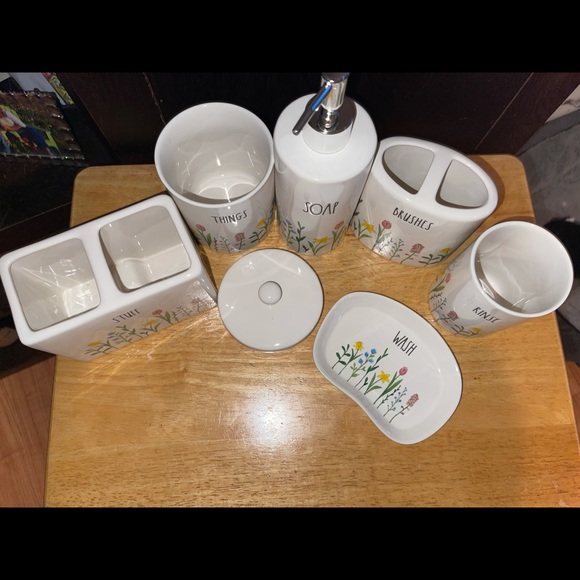 NWT Rae Dunn 6pc Wild Flower Bath Accessory Set - Picture 2 of 11